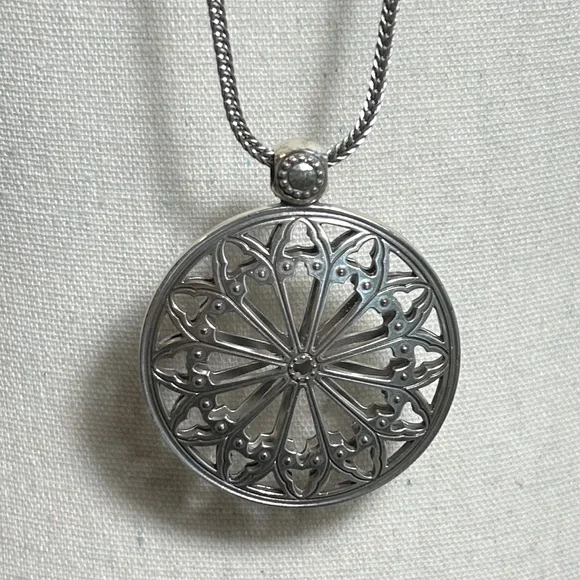 Brighton Capella Long Necklace Silver Plated 2"D Medallion Thick Chain